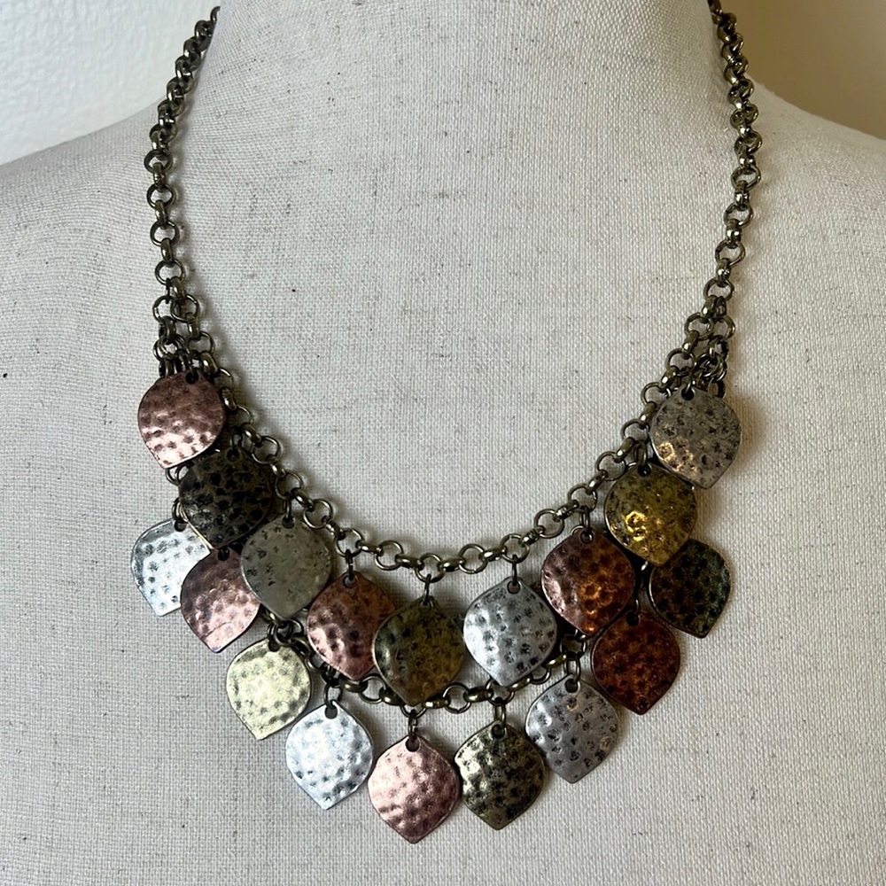 Burnished gold, bronze, & silver leaf necklace